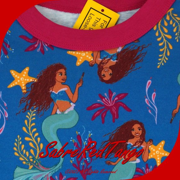 NWT Hanna Andersson Organic Long Johns Pajamas Little Mermaid Blue 130 8 - Picture 2 of 4